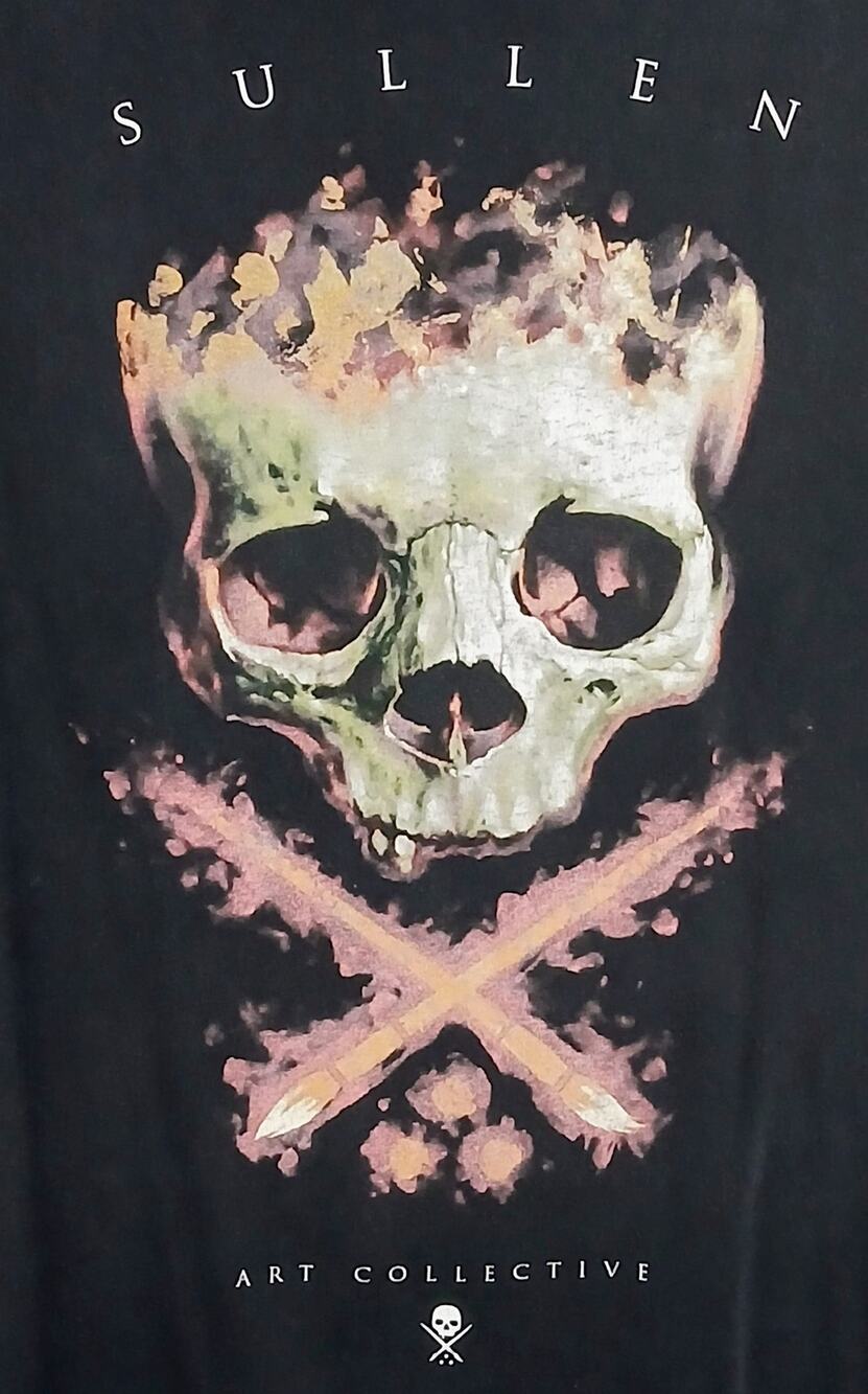 Sullen Art Collective Dominic Holmes Badge Skull Graphic T-Shirt Men Size L